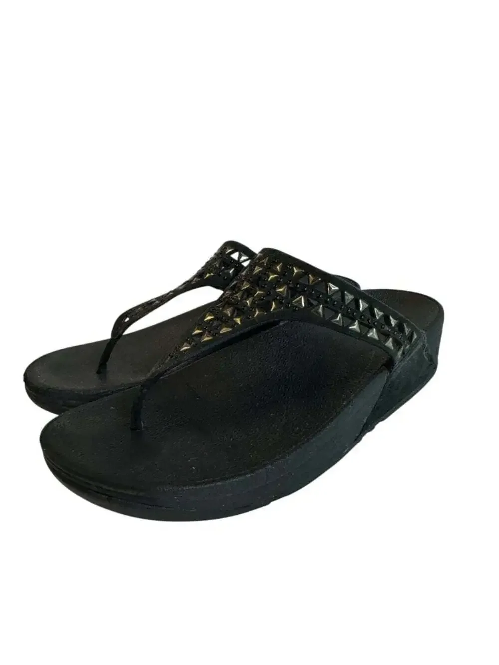FitFlop Carmel Toe Post Sandals Black Size 6 Studded Comfort Walking Shoes